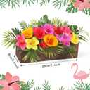 Dlerom Hawaiian Table Centerpieces Artificial Hibiscus Flowers Arrangements Wooden Crate, Wooden Planter with Tropical Palm Leaves for Summer Beach Tiered Tray Shelf Table Home Aloha Luau Party Decor