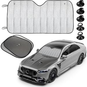 Sun Walker Car Windshield Sun Shade, UV Protection Auto Windscreen Shield Cover Heat Blocker, Foldable Front Window Sunshades for Most Sedans Trucks SUVs, Car Accessories