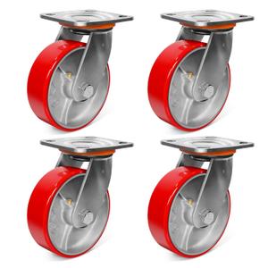 6"x2" Heavy Duty Casters Set of 4-5000 lb Capacity Industrial Caster Wheels with Polyurethane & Cast Iron, Swivel Plate Casters for Platform Trucks, U-Boat Carts, Military Equipment (4 Swivel)