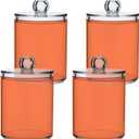 Coral Qtip Holder Organizer Dispenser Cotton Swabs Cans Plastic Jars with Lid Set 4 Pack Bathroom Storage Canister for Cotton Ball Floss Cotton Pads