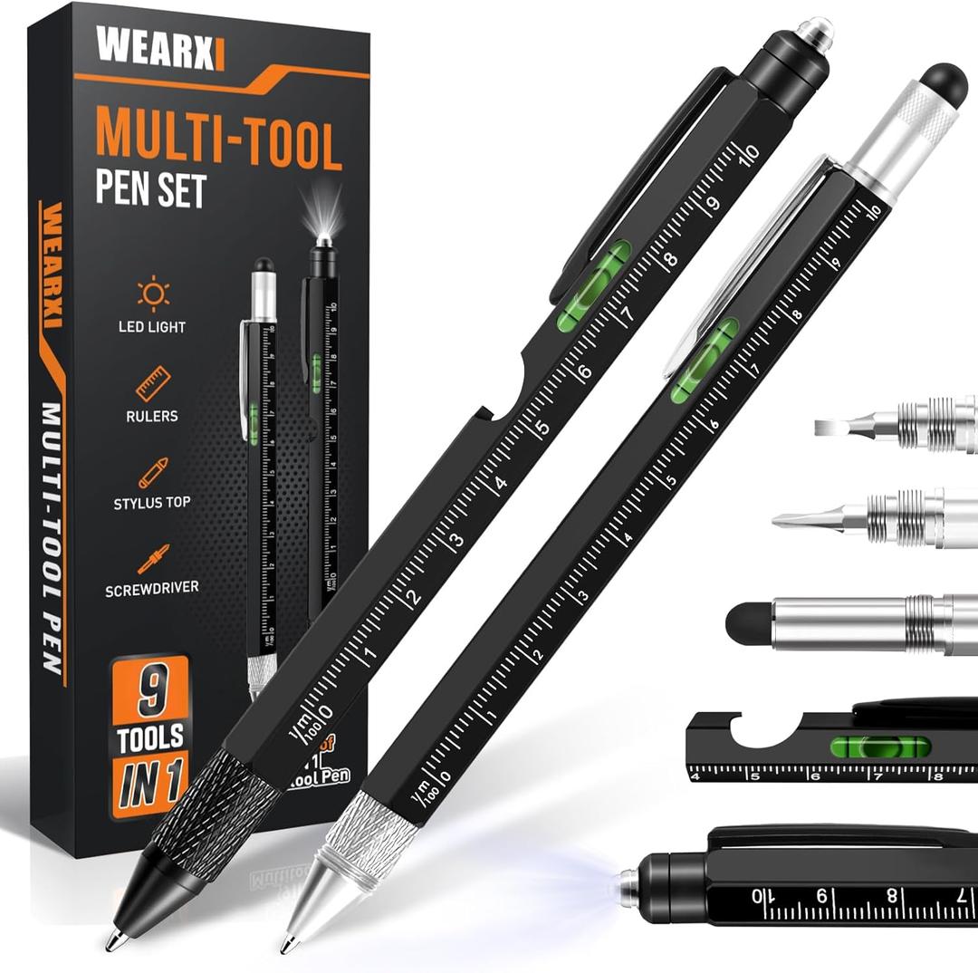 WEARXI Mens Fathers Day Dad Gifts from Daughter Son, 9 in 1 Multitool Pen Gifts for Men, Mens Gift for Dad/Him/Husband, Birthday Gift for Men/Boyfriend, Cool Gadgets, Camping Accessories (Black)