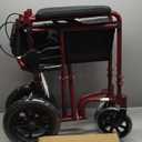 Medline Lightweight Foldable Transport Wheelchair with Handbrakes and 12-Inch Wheels, Red Frame, Black Upholstery