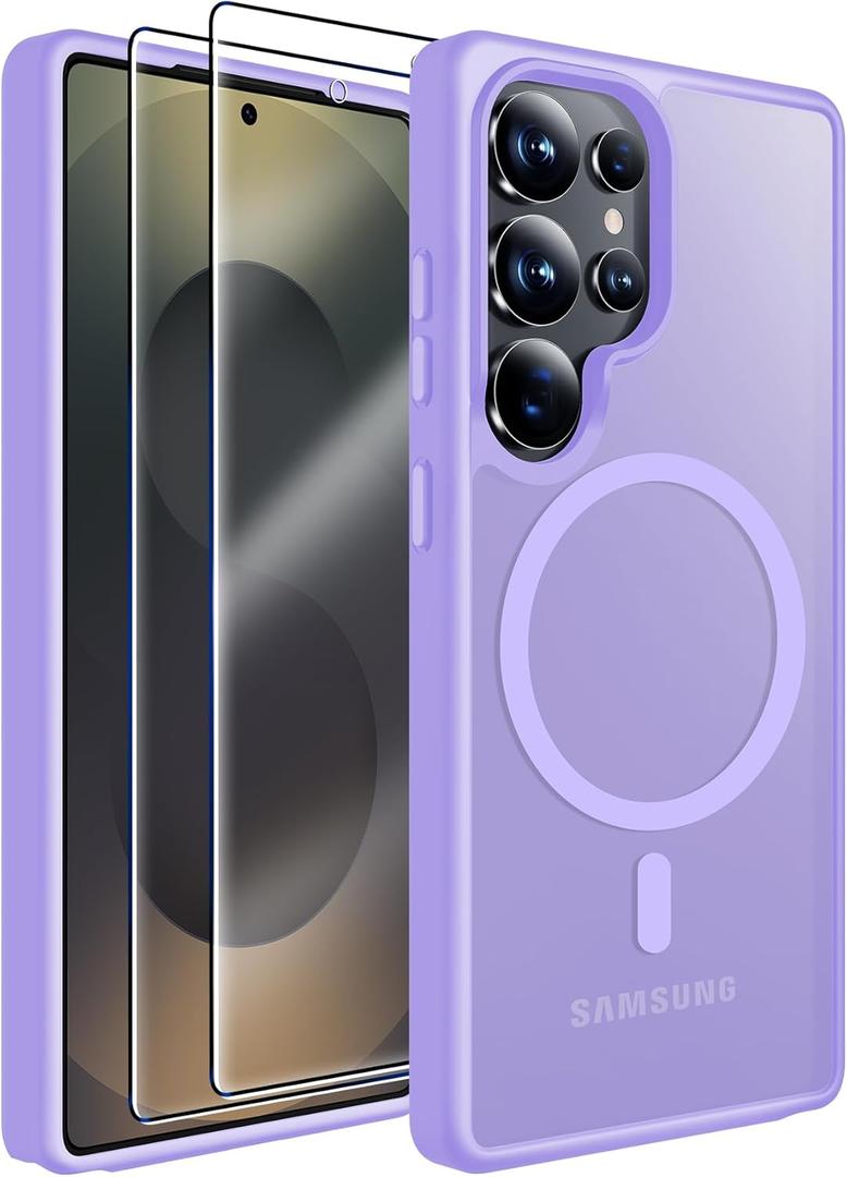MOZOTER for Samsung Galaxy S25 Ultra Case with Magnetic,[Compatible with MagSafe][12Ft Military Dropproof][2*Screen Protector] Translucent Anti-Slip Back Slim Shockproof Case for S25 Ultra-Purple