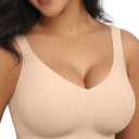 Vertvie Jelly Wireless Bras for Women Push Up Plunge Seamless TShirt Bras No Underwire Supportive Full Coverage Bralettes(Jacquard Nude,L