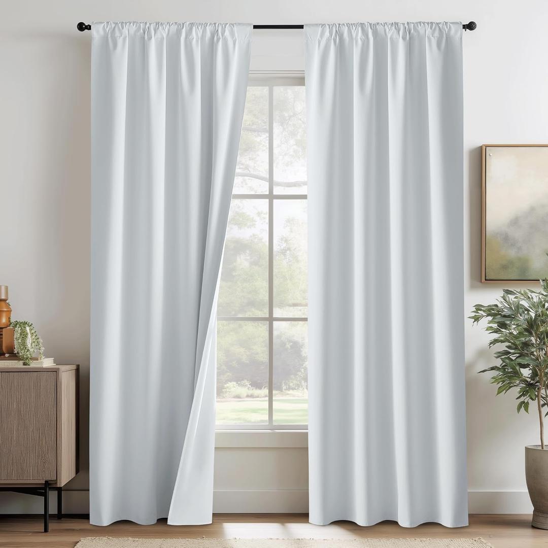 RYB HOME White 100% Blackout Curtains, Thermal Insulated Heat & UV Blocking Total Room Darkening Privacy Drapes for Bedroom Dining Living Room, Width 42 by Length 84, White, 2 Panels