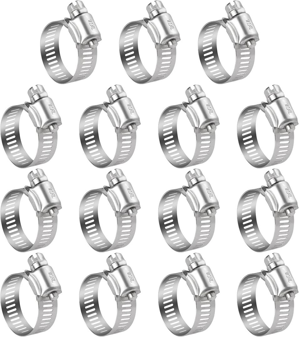 WINL Stainless Steel Hose Clamps - 15 PK Worm Gear Drive Hose Clamps SAE 20 Clamping Range 3/4'' to 1-3/4'' (20mm-44mm) for Automotive Plumbing, 3/4'', 1'', 1 1/4'', 1 1/2''