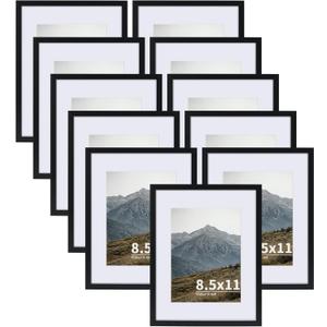 Rempry 8.5X11 Certificate Picture Frames Set of 11, Black 8.5x11 Photo Frames without Mat or Displays 6X8 Picture with Mat, Wall Mount or Tabletop Display for Home, Office