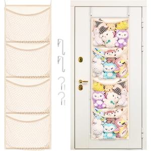 Over The Door Stuffed Animal Storage, Cotton Toy Organizer for Storage Plush Toys,Baby Supplies, Stuffed Animal Holder with 4 Large Pockets, Hanging Door Organizer for Nursery, Bedroom, Kids Room
