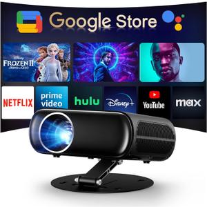 GoogIe TV Smart Projector with WiFi and Bluetooth, Goiaey C26 Mini Projector, Built-in Official Streaming Apps, GoogIe Voice, DoIby Audio, Zoom Native 1080P 4K Supported Movie Proyector