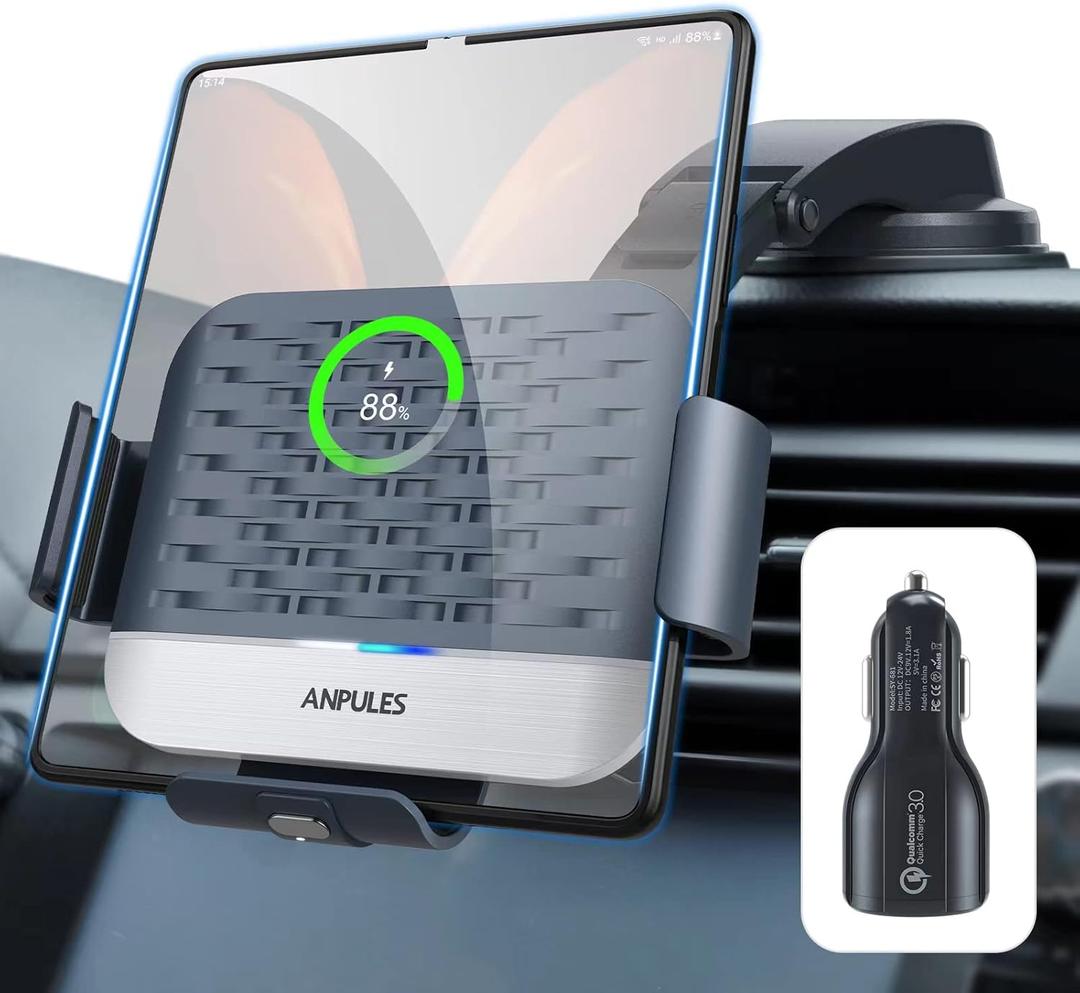 Wireless Car Charger for Samsung Galaxy Z Fold 7/6/5/4/3, Dual Coils Fast Charging Phone Car Mount for Christmas, Auto-Clamping Air Vent Dashboard Car Phone Holder for Galaxy Z Fold/Note