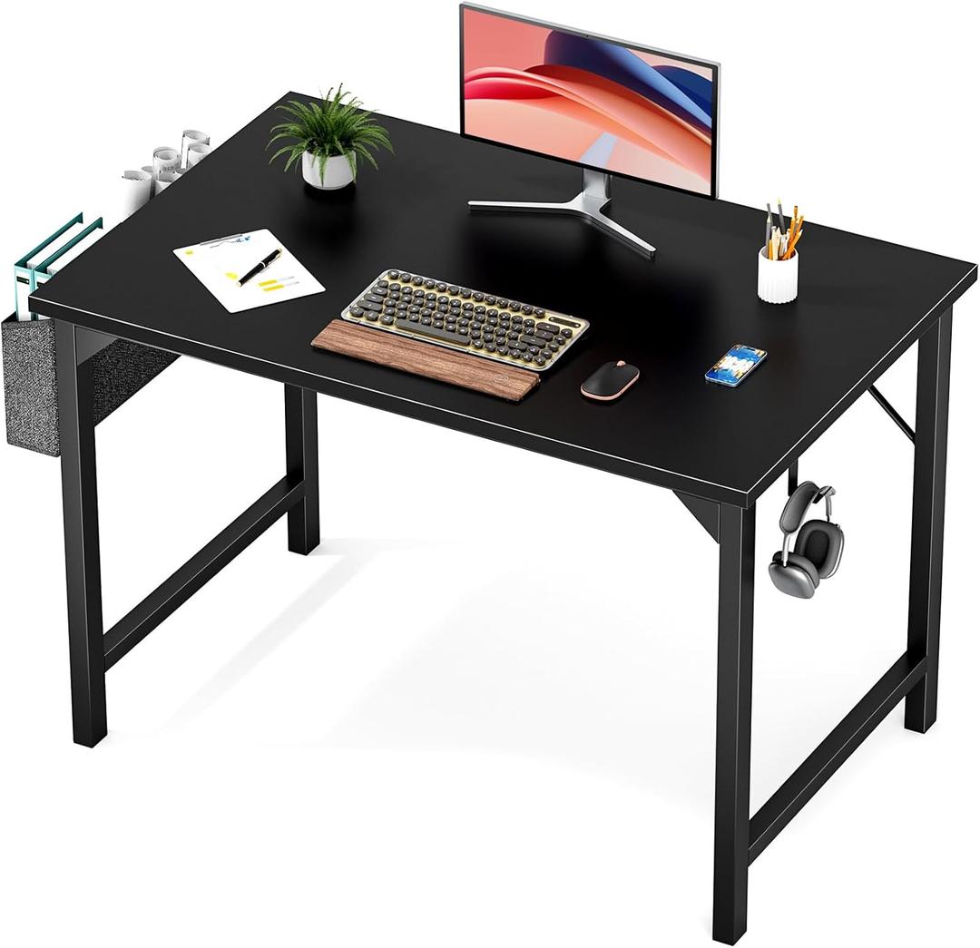 Sweetcrispy Small Computer Office Desk 40 Inch Kids Student Study Writing Work with Storage Bag & Headphone Hooks Modern Simple Home Bedroom PC Table - Black
