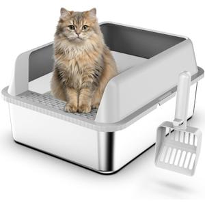 Suzzipaws Stainless Steel Litter Box with Lid, 17.313.49" Kitty Litter Box for Kittens & Small Pets, High Sides Metal Cat Litter Box for Leak Proof, Easy to Clean, Non-Stick, Odor Control