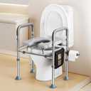 Raised Toilet Seat with Bedside Commode Function - 400LB Capacity, Adjustable Height & Width, Padded Armrests & Paper Holder, Silver
