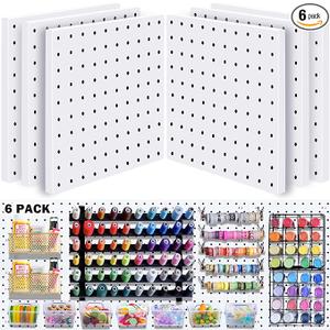 Nuanchu 6 Set Pegboard Wall Mount Display Organizer Kit - iron Pegboard Panels for Garage Kitchen Living Room Office No Drilling to Wall, No Drilling Required, (White)