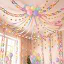 Gleebixi Pastel Birthday Party Decorations Kit with 492ft Crepe Paper Streamers, 300 Sheets Paper Chain Strips, 78.6ft Gold Star Garland and 30Pcs 12" Pastel Balloons for Hanging Decor