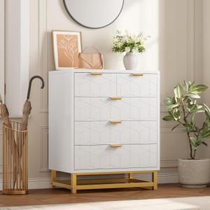 GAOMON White 5 Drawer Dresser for Bedroom, Chest of Drawers with Metal Base, Modern Dresser Chest Cabinet Organizer for Living Room, Hallway, Closet