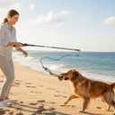 DIBBATU Flirt Pole for Dogs Interactive Dog Toys for Large Medium Small Dogs Chase and Tug of War, Dog Teaser Wand with Lure Chewing Toy for Outdoor Exercise & Training