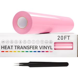 VinylRus Heat Transfer Vinyl-12 x 20ft Pink Iron on Vinyl Roll for Shirts, HTV Vinyl for Silhouette Cameo,Easy to Cut & Weed