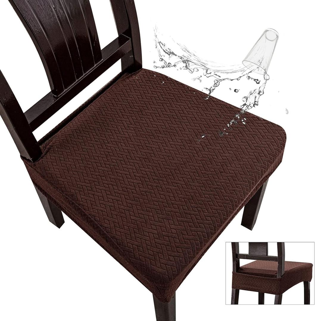Genina Waterproof Seat Covers for Dining Room Chair Covers Waterproof Dining Chair Covers (6 PCS-Rear-Covered, Chocolate)