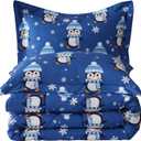 JSD Penguin Snowflakes Kids Christmas Comforter Set Twin Size, 2 Piece Xmas Printed Microfiber Bedding Set, Machine Washable