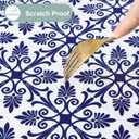 misaya Sqaure Vinyl Table Cloth, Elastic Fitted Flannel Backed Tablecloth, 100% Waterproof Plastic Table Cover Fits Folding Tables for Picnic, Camping, Outdoor (Navy, 34" x 34")