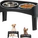 IRIS USA Elevated Dog Bowls, Adjustable Height, 2 Thick 64 oz Stainless Steel Bowls, Spill-Proof with Raised Outer Rim, Durable Made in USA Plastic, Easy Assemble, 2 Heights 4.63" or 12.25"