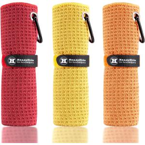 Handy Picks Microfiber Golf Towel (16" X 16") with Carabiner Clip, Waffle Pattern Golf Towel Hook and Loop Fastener - The Convenient Golf Cleaning Towel