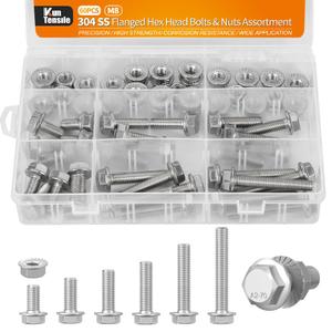 M8 Bolts and Nuts Assortment, 304 Stainless Steel Flange Hex Bolts Flange Nuts Full Coarse Hex Screws Thread Length from 16-50mm (60pcs)