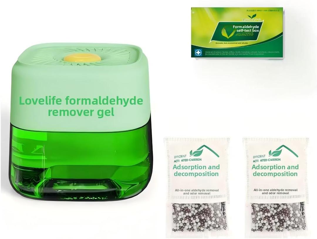 Air Freshness Set: Formaldehyde Removal Gel + Formaldehyde Detection Kit + Odor Removal Color-Changing Particles Combo, 90-day all-weather purification | One-click activation, no need to plug in