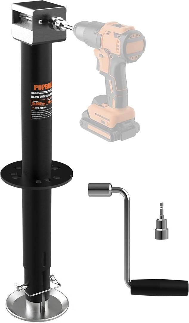 5000lbs A-Frame Trailer Jack, 30" Lift 20-24V Cordless Drill Compatible with Adjustable Drop Leg for RV Trailer, Horse Trailers, Utility Trailers