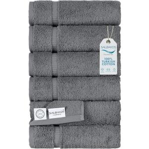 SALBAKOS 100% Turkish Cotton Hand Towels Set 6-Piece Gray 16x30 in | Luxury Premium Quality Thick Super Absorbent Turkish Hand Towel for Bathroom & Kitchen | Made in Turkey (Gray, 6 Hand Towels)