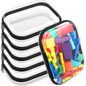 Sanwuta 6 Pcs Clear Hard Zipper Case Plastic Zipper Pouches Transparent Makeup Bag Pencil Case Pouches Toiletry Diaper Bag for Travel Toy Storage Organizer Bins(Black,7.87 x 5.9 x 2 Inch)