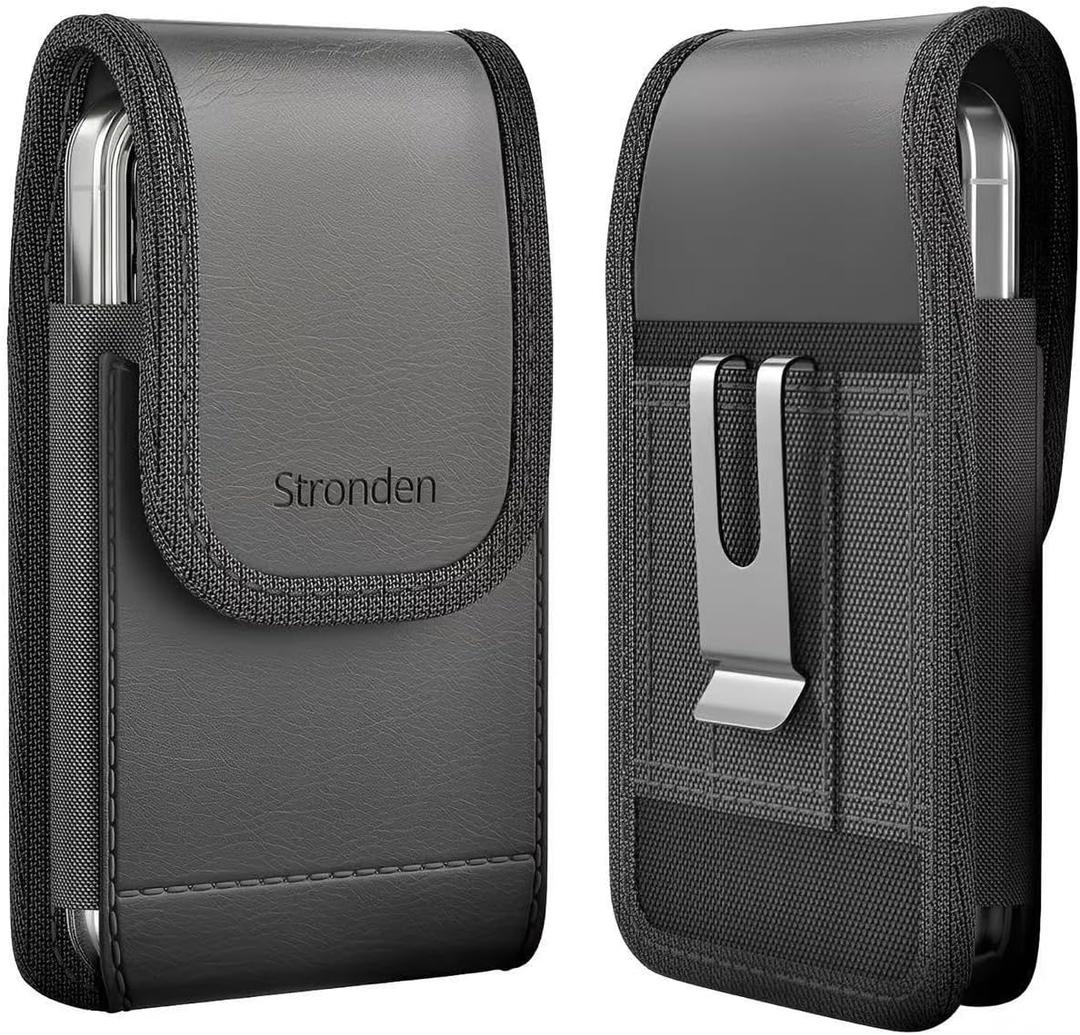 Magnetic Closure Holster for iPhone 17 Air, 17 Pro, 17e, 17, 16e, 16, 16 Pro, 15, 15 Pro, 14, 14 Pro, 13, 13 Pro - Leather Belt Case Pouch with Belt Clip & Loop (Fits Slim/Thin Case Only)