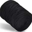 SIMEIQI 400g T-Shirt Elastic Fabric Crochet Cloth Yarn for DIY Knitting, 130 Yards Spaghetti Thick Knitting Yarn for Hand DIY Bag Basket Cushion Crocheting Projects Home Decor (Black)