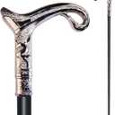 Walking Cane for Men & Women & Seniors - 36.5 Inch Heavy Duty 500+ lbs Capacity, Ergonomic Handle, Decorative & Ornate Design, Gothic & Goth Elegant Matte Black & Gold Artistry, Metal Cane (Silver)