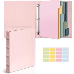 Pink 3 Ring 1 inch PU Leather Professional Binder Organizer with Dividers Suitable for 8.5 x 11 Letter Size Paper Cute Loose Leaf Binder with Pocket for School Work