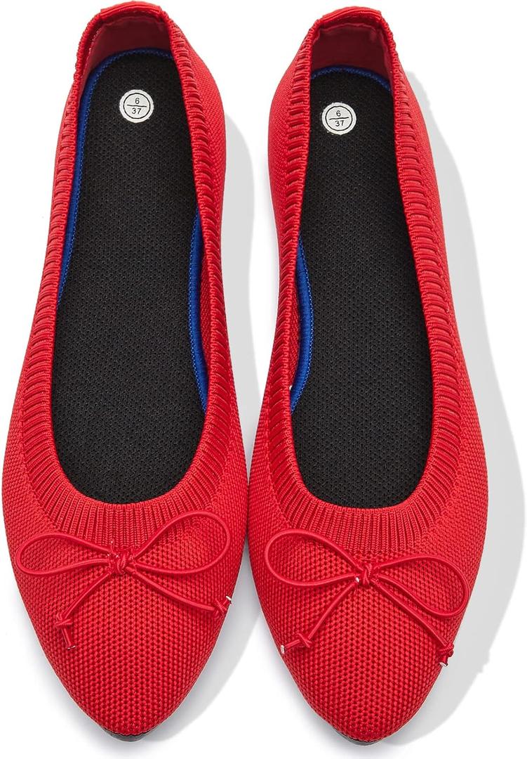 Shupua Women's Flats Black Flats Shoes Pointed Toe Ballet Flats Comfortable Bow Girls Flats Dressy (10, Red)