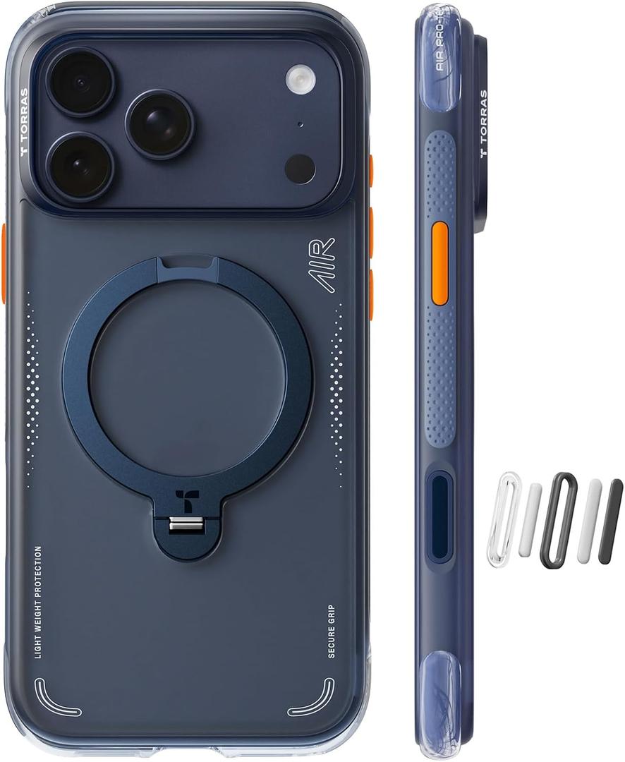 TORRAS Ostand Q3 Air for iPhone 17 Pro Max Case with 360 Magnetic Stand, Fit for MagSafe, Mil-Grade Drop Tested, Camera Control Button, Shockproof Phone Case for iPhone 17 Pro Max 6.9", Midnight Blue