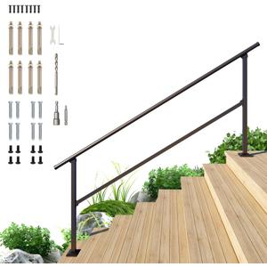 DIYHD 8 Step Handrail, Black Iron Stair Railing, Outdoor Indoor, 1 Pack,  8 Steps