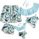 IFFEI Mommy and Me Family Matching Swimsuits Two Piece Bikini Set Ruffles Bathing Suits with Straps Green Little Boys: 9-12 Months