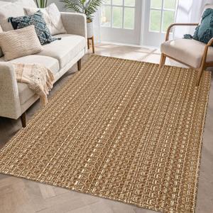 3x5 ft Rugs for Bedroom - Non-Slip Machine Washable Neutral Rug for Living Room,Faux Jute Rug,Braided Area Rug,Boho Solid Rugs for Home and Office,Very Soft,Stain-Resistan,Tan Brown