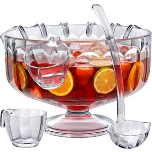 Amazing Abby - Paloma - Acrylic 2-Gallon Punch Bowl Set, Plastic Clear Punch Bowl with Ladle and 8 Cups, Beverage Server Set, BPA-Free, Shatter-Proof, Great for Wedding, Party, and Outdoor Hosting, Large
