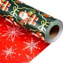 Flyhill Reversible Christmas Wrapping Paper Roll-17 Inch X 33 Feet - Gold Foil with Santa Claus,Fireplace,Christmas Trees Gift wrap Suitable for Chrsitmas, Holiday, Party,Celebration