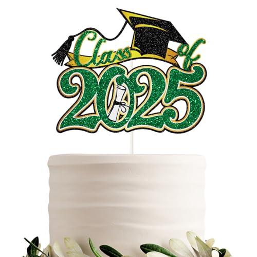 2 x Class of 2025 Cake Topper Green Glitter You Did It So Proud of You 2025 Graduation Cake Decor Congratulations High School College Graduation Party Decorations