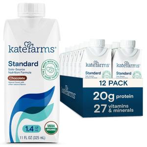 KATE FARMS Organic 1.4 High Calorie Nutrition Shake, Chocolate, 20g Protein, 27 Vitamins and Minerals, Meal Replacement, 11 oz (12 Pack) (EXP 10/11/26)