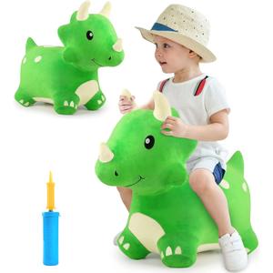 iPlay, iLearn Bouncy Pals Dinosaur Hopper Toy 2 Year Old Boy, Toddler Plush Bounce Animals, Ride on Bouncing Triceratops for Kids, Outdoor Hopping Horse Bouncer, Cool Birthday Gifts 3 4 5 6 Yr 
