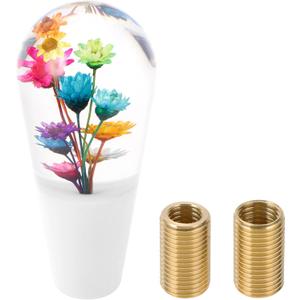 Flower Shift Knob Universal Gear Shifter Knob Acrylic Stick Shifter Lever Knob for Automatic and Manual Vehicle with 2 Adapter Clear White 1 Set