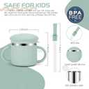 Upgrade Stainless Steel Baby Sippy Cups, 7.4 Oz Spill Proof Toddler Straw Cups, 3 Stages Training Cup for Toddlers 1-3 Year, Kid Cups with Silicone Sheel and Straws, 4 Colors (Pink+Green+Beige+Brown)