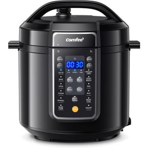 COMFEE 12-in-1 Electric Pressure Cooker, Instant Multi, Non-Stick Pot, Yogurt Maker, Rice Cooker, Slow, Sauté Steamer, Pressure Cooker 6 Quart Black