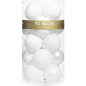 KI Store White Christmas Ball Ornaments, 15pcs 3.15-Inch, for Xmas Trees and Holiday Decor - Hooks Included